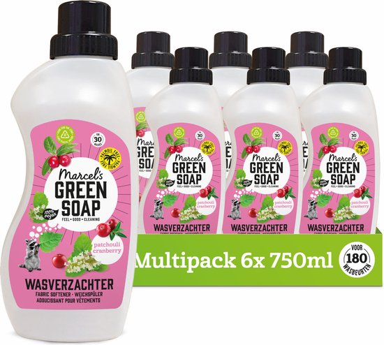Marcel's Green Soap Wasverzachter - Patchouli & Cranberry - 6 x 750ml - 180 wasbeurten