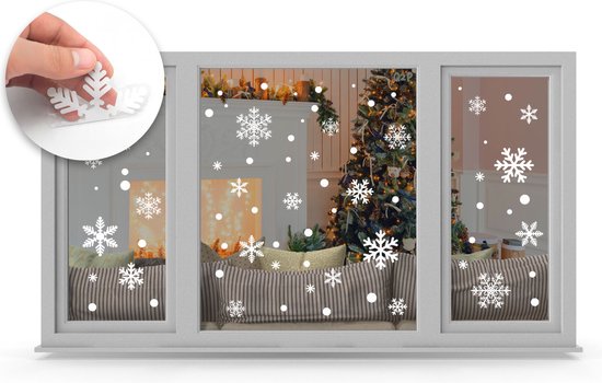 LUQ - Kerst Raamstickers - Witte Sneeuwvlokken - Raamdecoratie - Stickers - Wit - Raamversiering - kerst – 72 Stuks