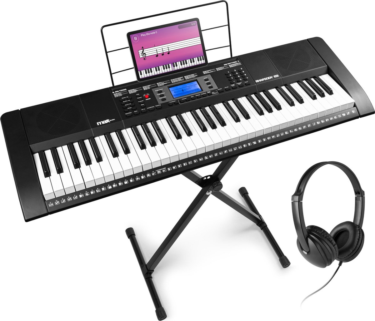 Bol.com MAX Rhapsody61M keyboard set - Inclusief standaard en koptelefoon - 61 aanslaggevoelige toetsen aanbieding
