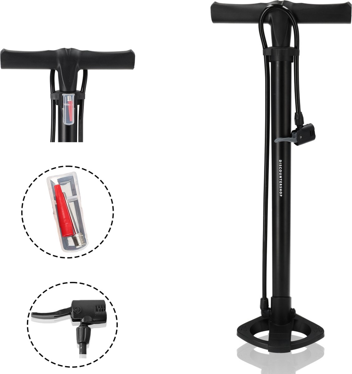 Fietspomp zonder drukmeter - geschikt voor alle ventielen - staande pomp met dubbele pompkop - Ideaal voor racefiets, bal en luchtbed