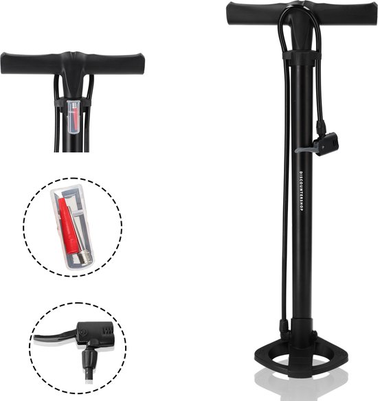 Foto: Fietspomp zonder drukmeter geschikt voor alle ventielen staande pomp met dubbele pompkop ideaal voor racefiets bal en luchtbed