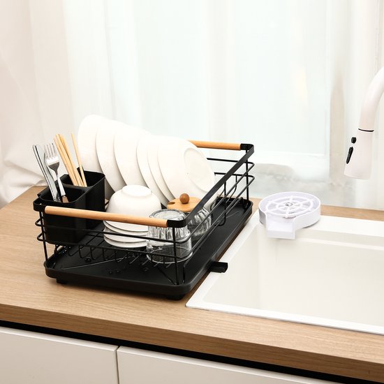 Behave Égouttoir avec égouttoir – Comprend égouttoir – Égouttoir à vaisselle – Avec porte-couverts – Gain de place – Métal – Zwart