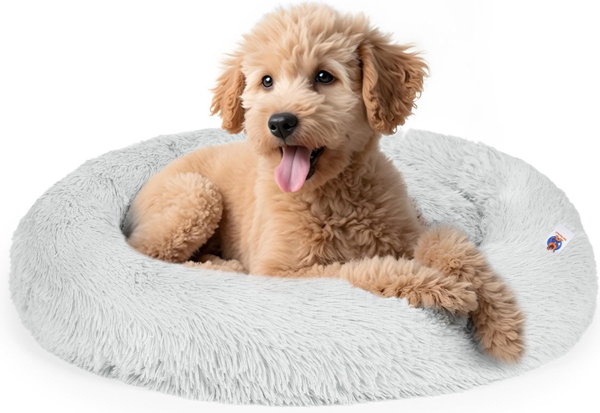 Bol.com Pet Perfect Donut Hondenmand 80 cm – Fluffy Hondenkussen – Wasbaar - Grijs aanbieding