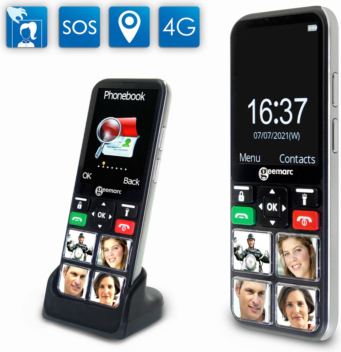 GEEMARC CL8000 4G GSM mobiele telefoon - 4 FOTO-toetsen - zeer geschikt voor SLECHTHORENDEN en SLECHTZIENDEN - Geolocatie