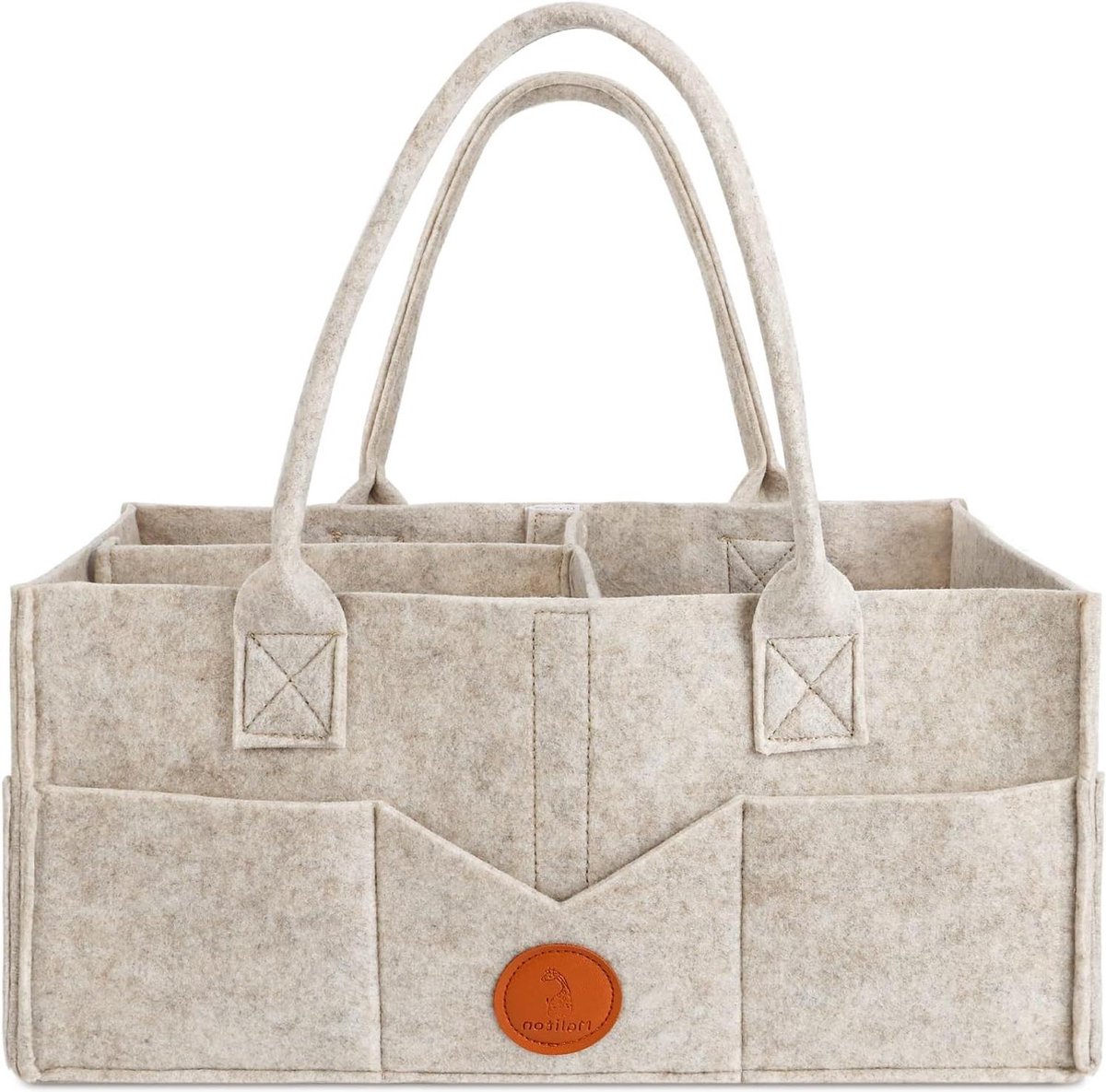 Goedkoopste Robuuste draagbare vilten tas opbergmand met uitneembare vakken - Newborn Essentials luiertas als babyshower cadeau - kaki verschoonmand