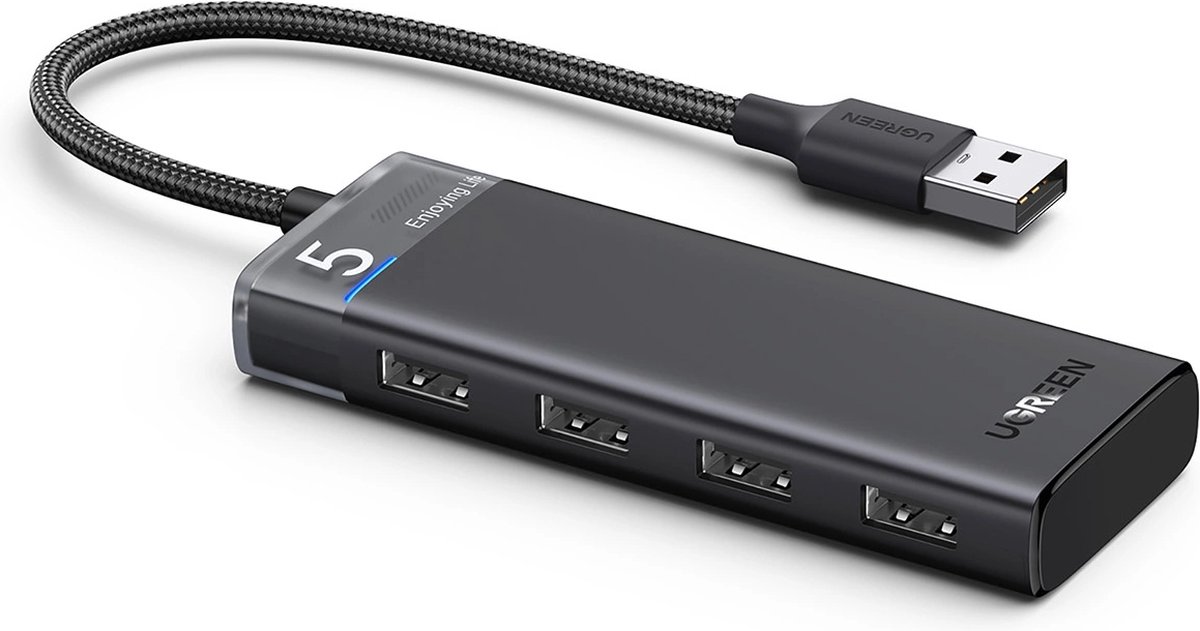 Ugreen - CM653 - HUB met - 4 - USB-A-poorten - en - USB-A-voedingskabel - zwart
