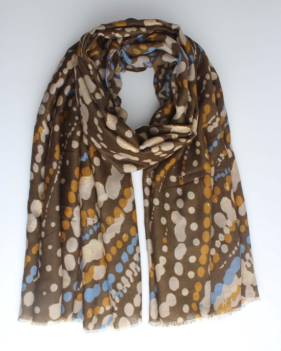 Foulard Dominique - Accessories Junkie Amsterdam- Foulard femme - Foulard - Foulard long - Katoen- Wrap-Shawl - Cadeau - Imprimé graphique - Accent Goud - Ocre bleu kaki