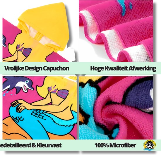 BoefieBoef Kinder Badponcho - Baby Badcape - Microfiber Kleuter Badjas Met Capuchon - Kerst Cadeau - Peuter Strandponcho Voor Kinderen tot 6 jaar - 60x90cm - Roze Dolfijn Zeemeermin - meisje - Peuter - Zomer - Strandlaken - Surfponcho - Dreumes van Merkloos — afbeelding 2