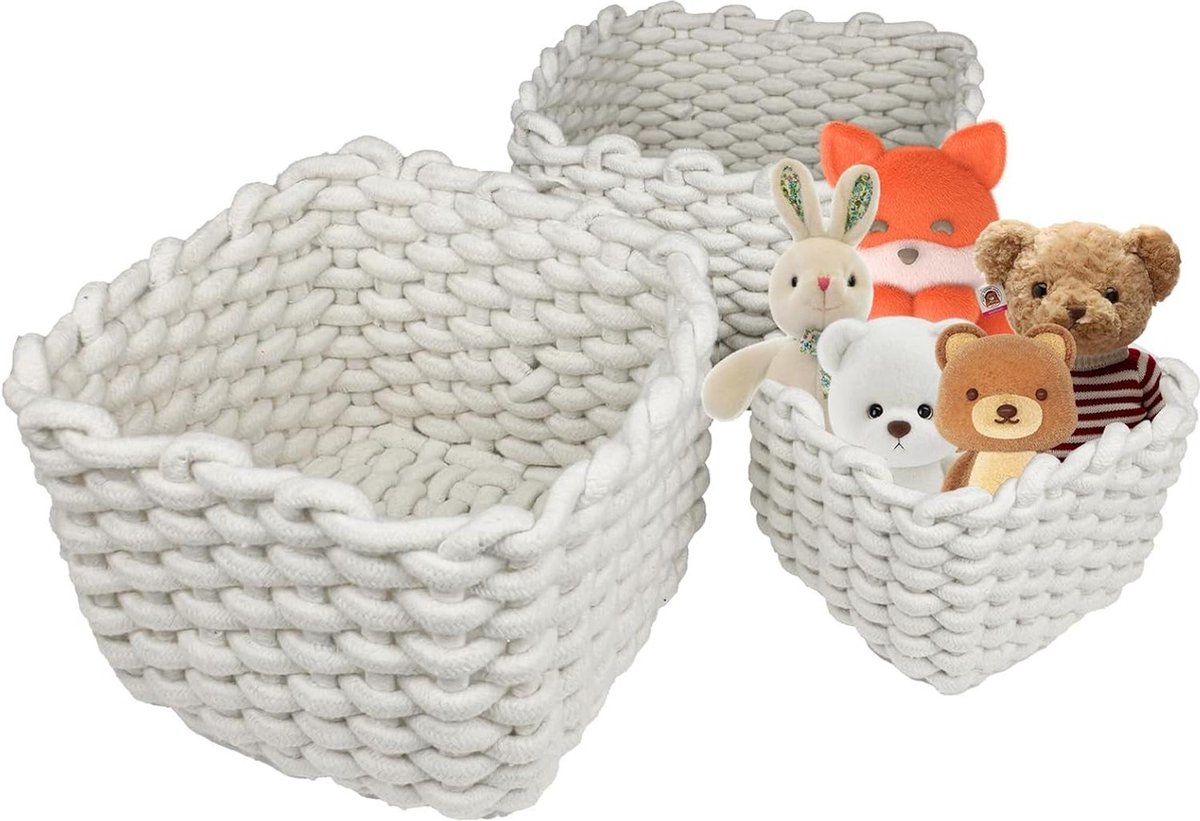 Opbergmand set van 3 wit katoenen kleine manden kinderkamer speelgoed woondecoratie
