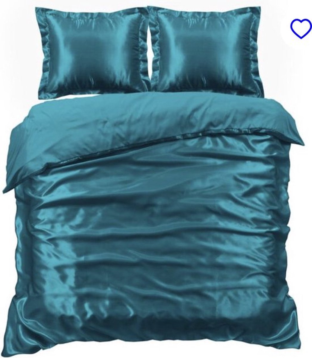 Cozy Covers satijnen Dekbedovertrek - 200x200/220 - Glans Satijn - Blauw Groen