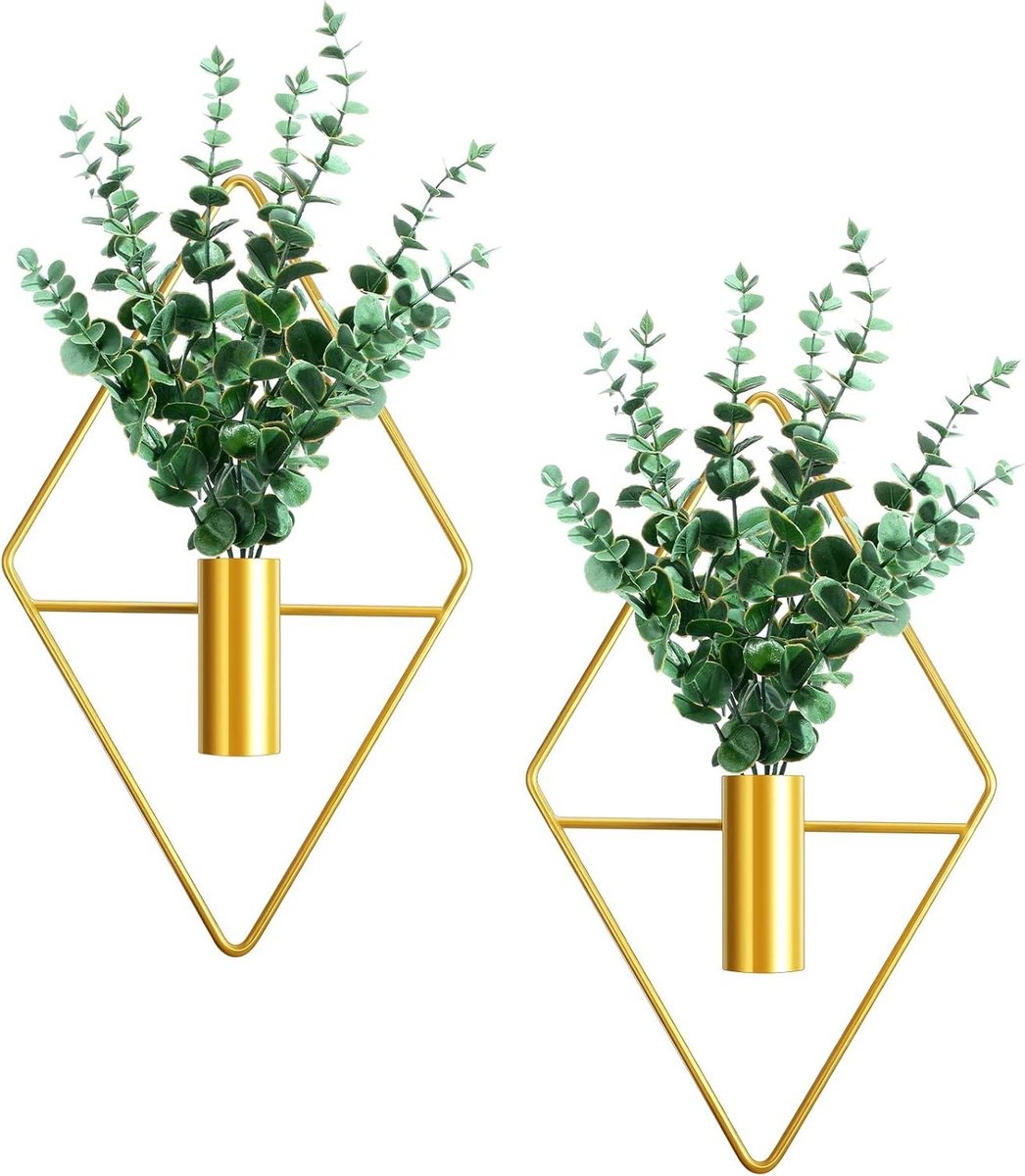 Plantenhanger Planthanger Hangende Geo Wandvaas Kunstplant Goud Eucalyptus