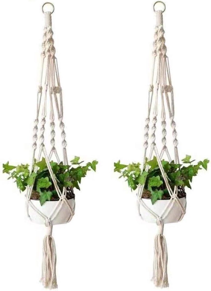 Plantenhanger Planthanger wit katoenen touw plantenhouder voor binnen en buiten set van 2 bloemenhanger 105 cm