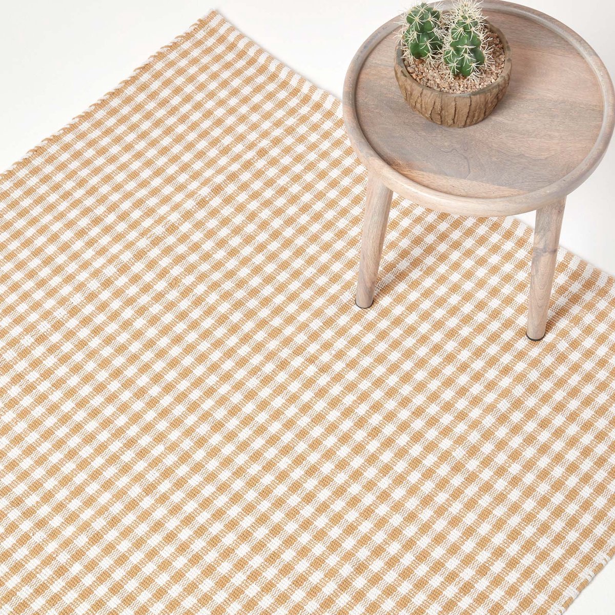 Homescapes geweven tapijt beige-wit geruit - katoenen vloerkleed Vichy geruit, 70x120cm