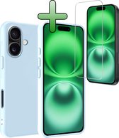 Coque pour iPhone 16 Coque arrière en Siliconen avec film protecteur d'écran – Coque adaptée pour iPhone 16 Coque – Bleu clair