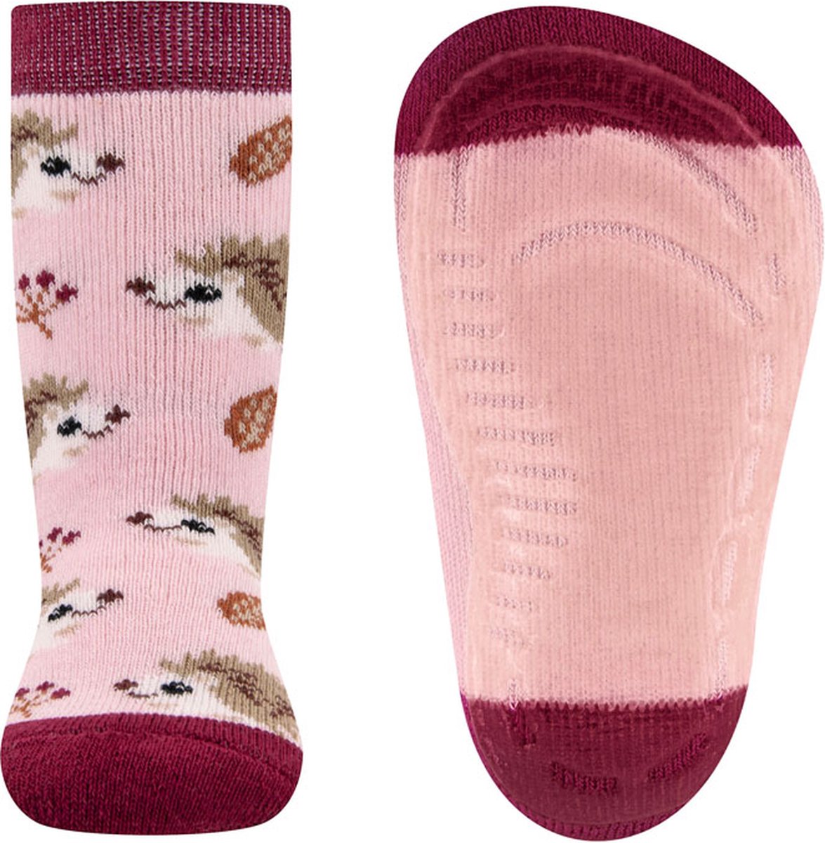 Ewers Antislipsok - Roze en Roodroze - Egeltjes Ecru/Beige - Siliconenzool-17/18