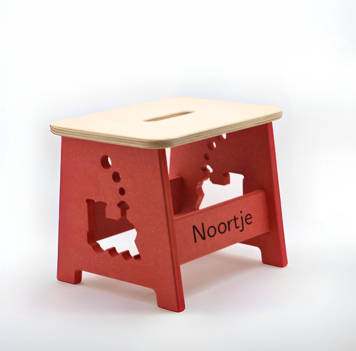 Houten kruk voor kinderen met eigen naam - Kinderkruk - Opstapje - Rood - Trein - Gepersonaliseerd cadeau