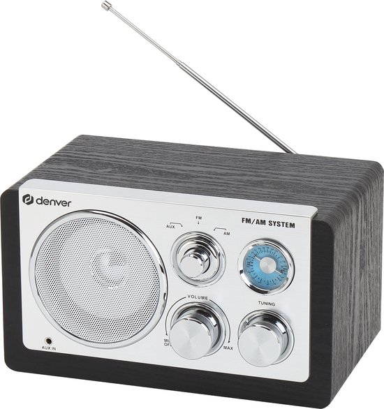 Denver Draagbare FM Radio – Retro – Werkt op batterijen of netstroom – Keukenradio – AM – FM – TR63 – Zwart