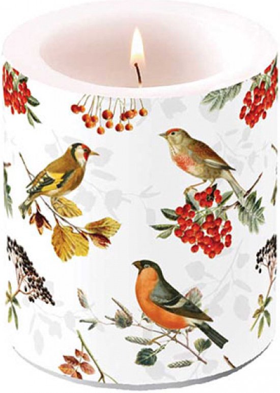 Bougie Pilier Ambiente Série Loving Birds - 9 Cm De Haut, Durée 35 H - Motif Couple D'oiseaux - Pour Décoration, Cadeau Romantique