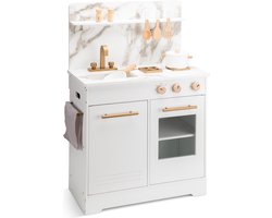 New Classic Toys® Houten Speelgoed Kinderkeuken - Speelkeukentje met Marmer Details en Gouden Kraan - Speelkeuken Wit met Diverse Accessoires - Werkbladhoogte 55 cm - Rollenspel - Vanaf 3 Jaar