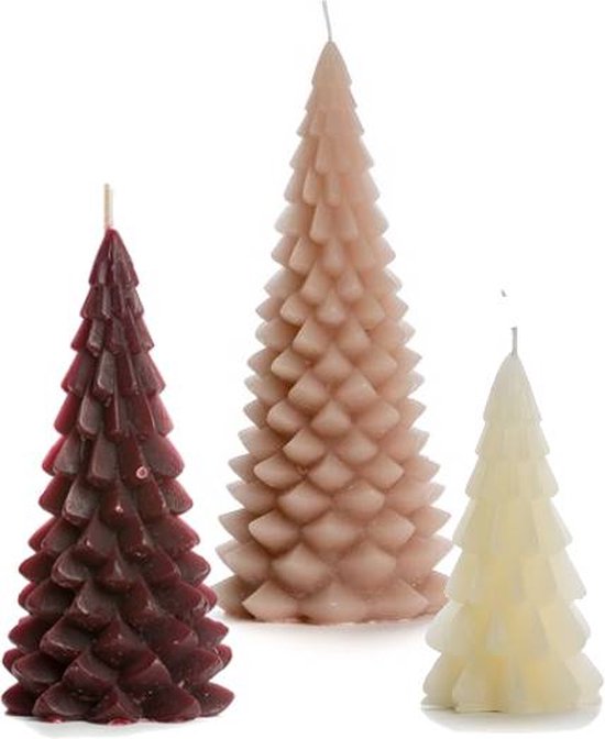 Cactula kwaliteits kerstboom kaarsen set van 3 - 13.5 x 30 cm - 10 x 20 cm - 6.3 x 12 cm - Terra