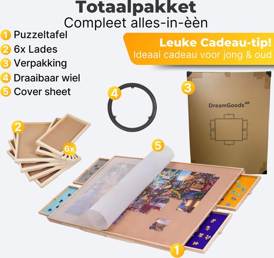 DreamGoods Puzzeltafel Met Lades 1500 Stukjes Draaibaar Puzzelbord DreamGoods Puzzeltafel Met Lades 1500 Stukjes Draaibaar Puzzelbord
