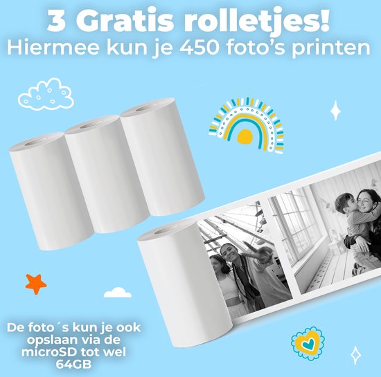 Denver Kindercamera Full HD met Printer - Selfie Camera - 48MP - Digitale Camera Kinderen - Foto en Video - Spelletjes - KPC1370 - Blauw