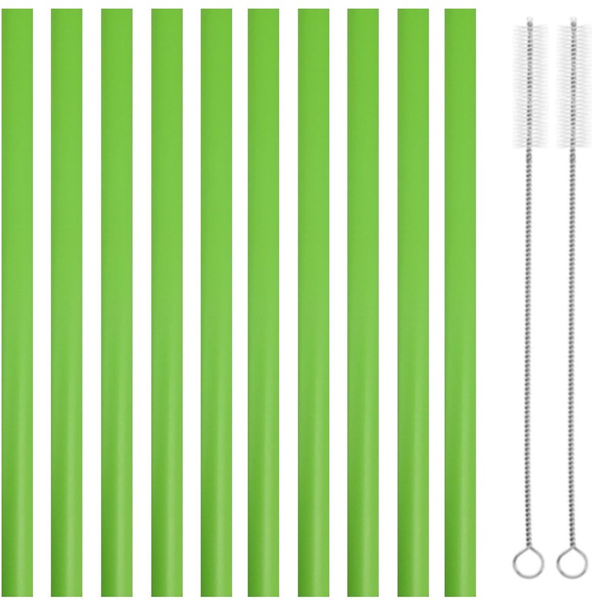Fako Bijoux® - Siliconen Rietjes XL - 10 Herbruikbare Rietjes - 25 cm - 11mm - Duurzaam en Hygiënisch - 2 Schoonmaakborstels - Groen