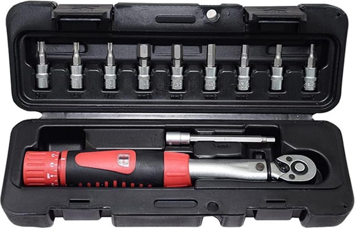 1/4 "Momentsleutel Fiets en Motorfiets - 2-24Nm Koppel Reparatie Tool Kit met Koppel Adapter - Rode Buisdopsleutel