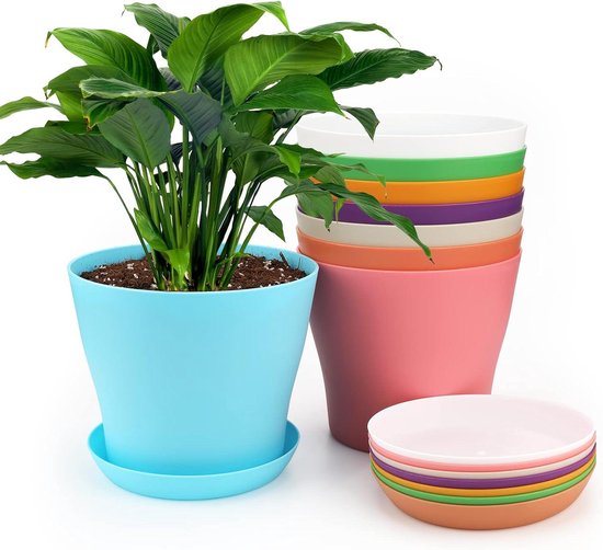 T4U Kunststof Bloempot Set van 3, 8cm Rond Plantenpot met Bewateringssysteem voor Binnen en Buiten, Decoratie voor Thuis, Kantoor T4U Kunststof Bloempot Set van 3, 8cm Rond Plantenpot met Bewateringssysteem voor Binnen en Buiten, Decoratie voor Thuis, Kantoor