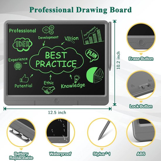 Annadue LCD-schrijftablet, 12 Inch Schrijfbord Met Gesplitst Scherm Tekening Scribbler Pad Partitie Wissen Elektronisch Schrijfbord Herbruikbaar Tekenblok Voor Thuis School Kantoor