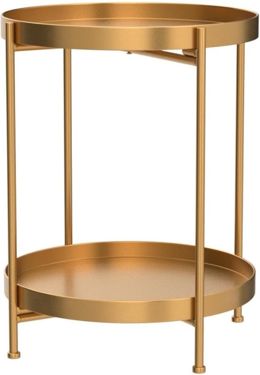 Stijlvolle Ronde Metalen Bijzettafel Met 2 Lagen In Goud – Perfect Voor Woonkamer - Slaapkamer En Balkon