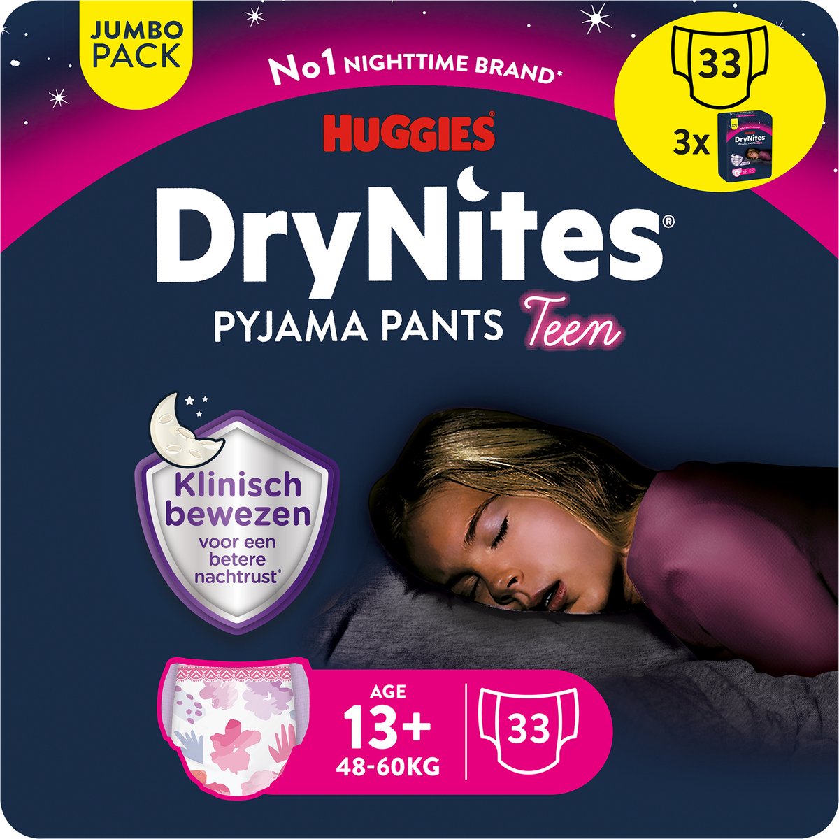 Goedkoopste Huggies DryNites luierbroekjes - meisjes - 13 jaar (48 - 60 kg) - 33 nachtbroekjes - Jumbo pack