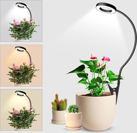 Foto: Volledig spectrum plantenlamp 2 installatieopties led groeilamp met timer 5 helderheidsopties 1 pack