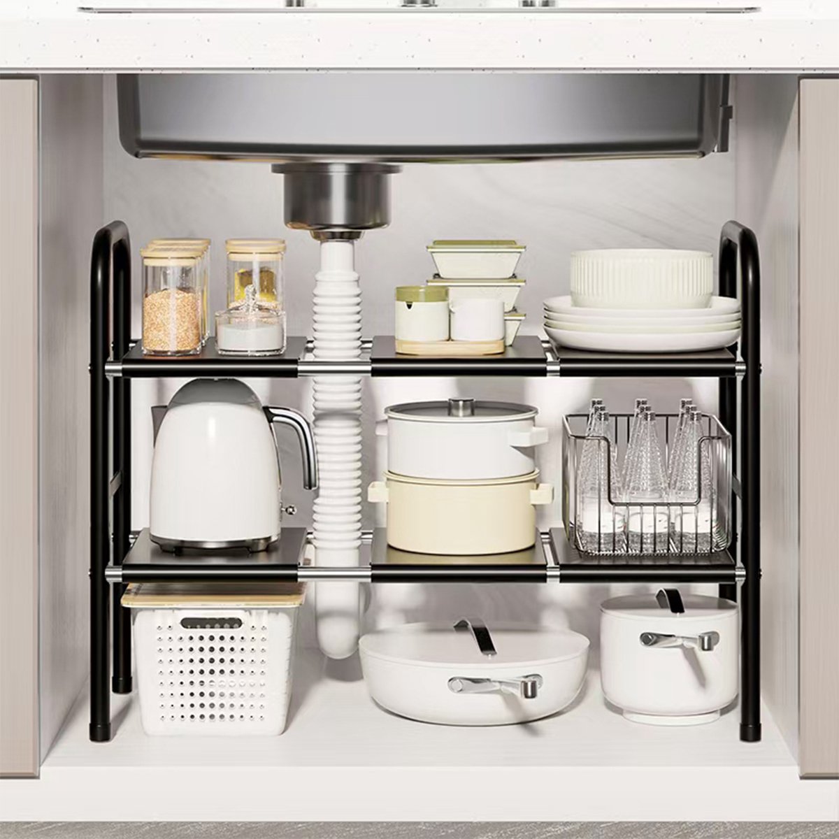 Behave Keuken Organizer - Aanrecht organizer - Keukenkast - Keukenrek - Gootsteen organizer - Verstelbaar - Zwart — cadeau in Cadeau-ideeën - foto 2