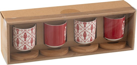 J-Line koffietas + schotel - bamboe/keramiek - rood - doos van 4 - kerstversiering van J-Line — afbeelding 3