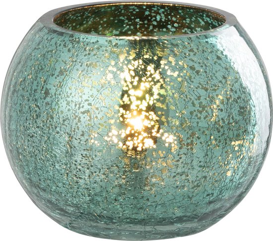 J-Line theelichthouder bal craquelé - glas - watergroen - small