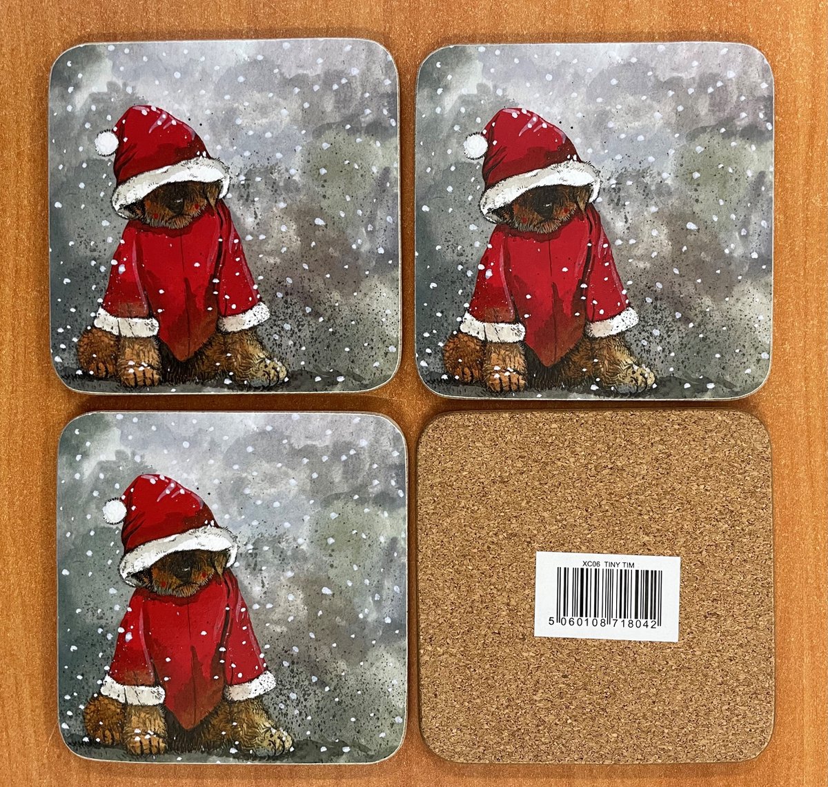 Alex Clark Onderzetters Tiny Tim ~Hond in de sneeuw Kerst/winter