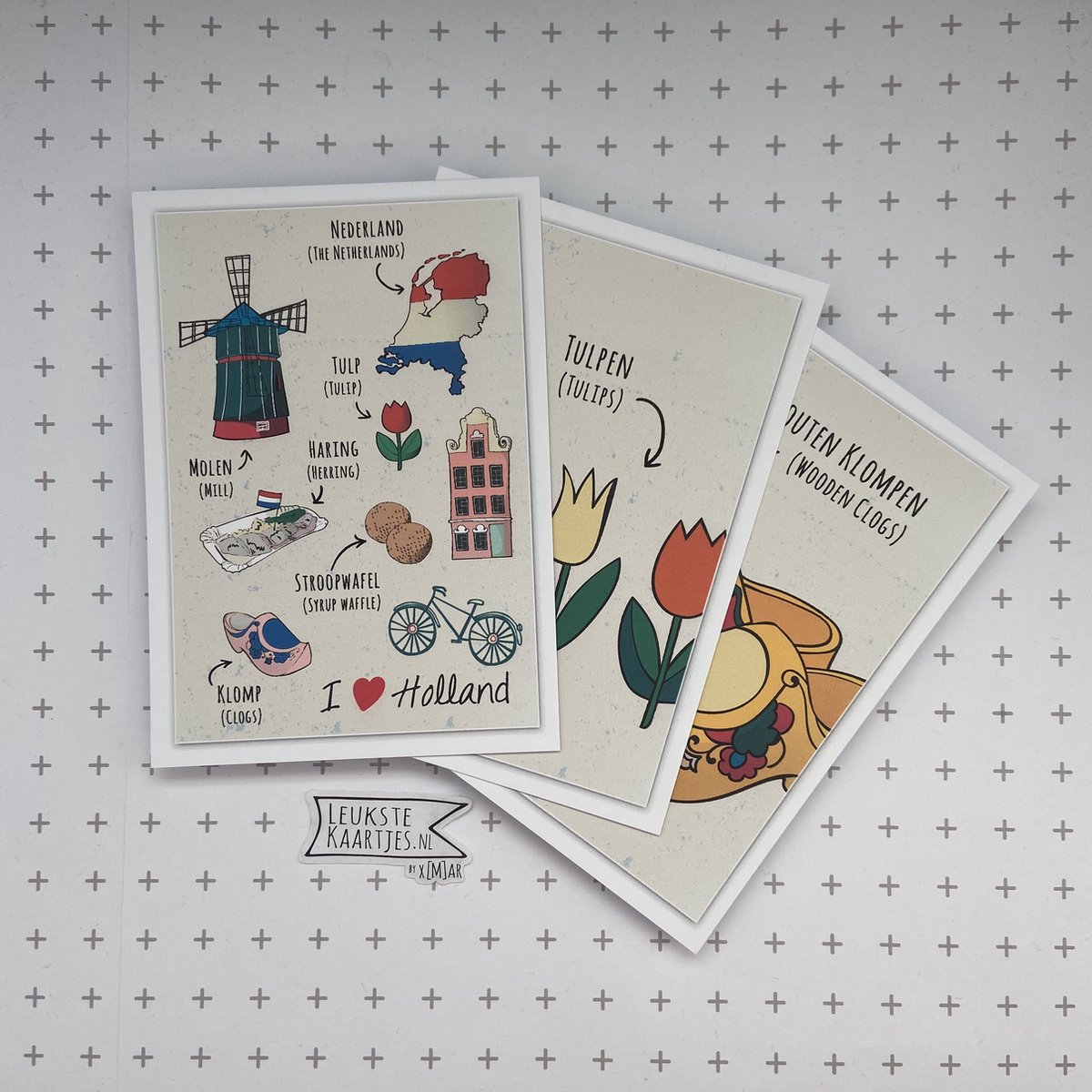 KaartenSet met Hollands Tintje -> Nr 5 (Postcrossing-Typisch-Hollands-Houten Klompen-Tulpen-A6) - LeuksteKaartjes.nl by xMar