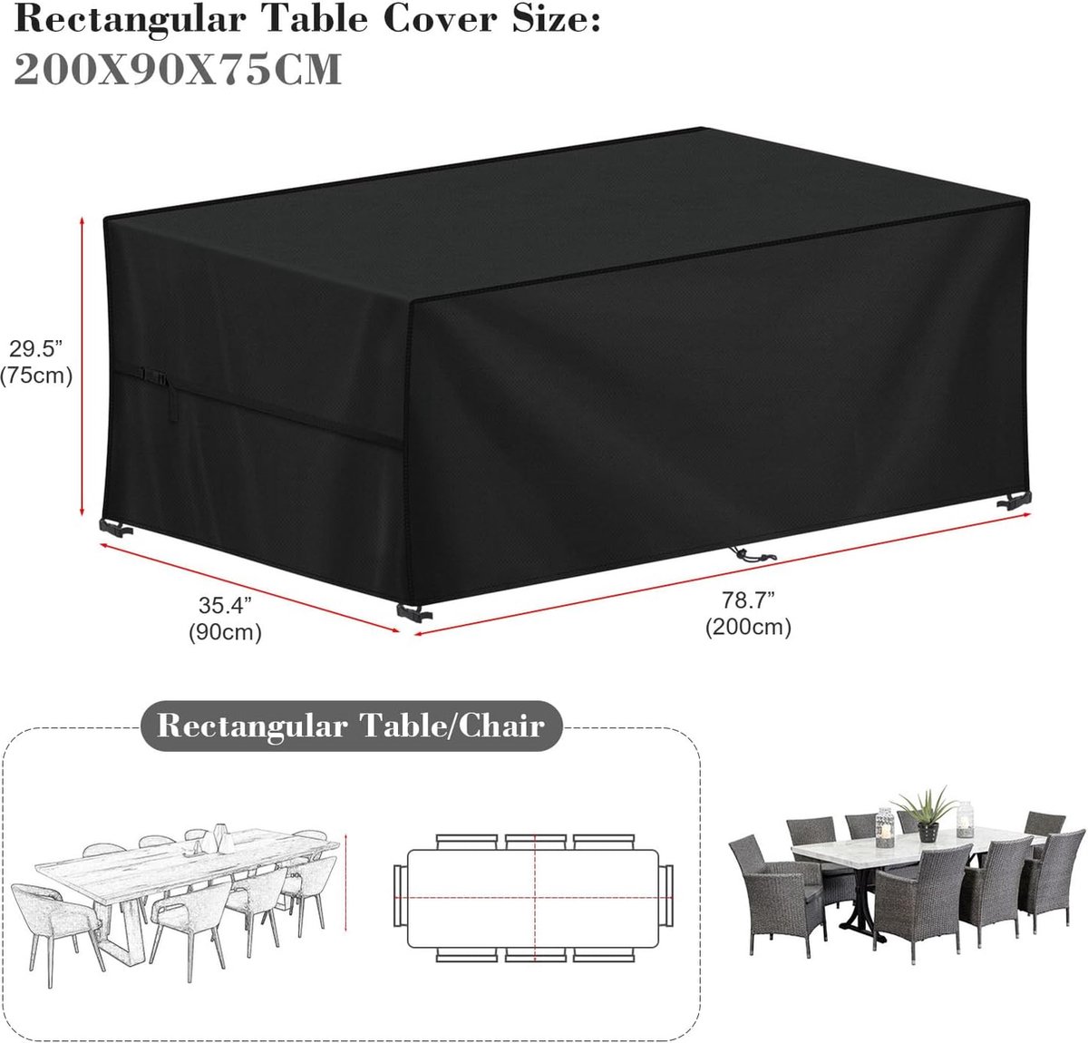 IKDZCM Housse Salon De Jardin 230x200x75cm/LxWxH Housses Pour Mobilier De Jardin Bache Table Exterieur Housse De Protection Salon De Jardin Rectangulaire Housse Table De Jardin Anti-UV Tissu Oxford