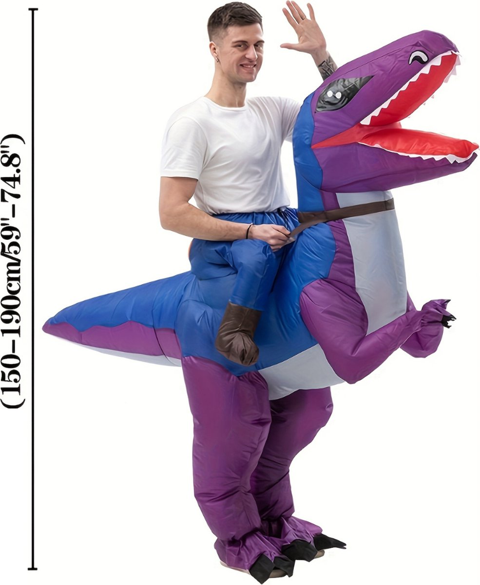 Bovista Halloween Kostuum - Halloween Outfit - Volwassenen - T-Rex - Dino - Opblaasbaar - Costume - Paars - Carnaval
