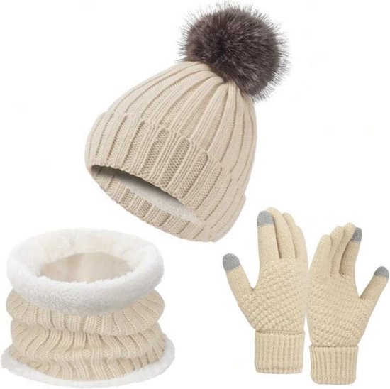 3 En 1 Hiver Mode Bonnet Tricoté Écharpe Tube Et Gants Homme Femme
