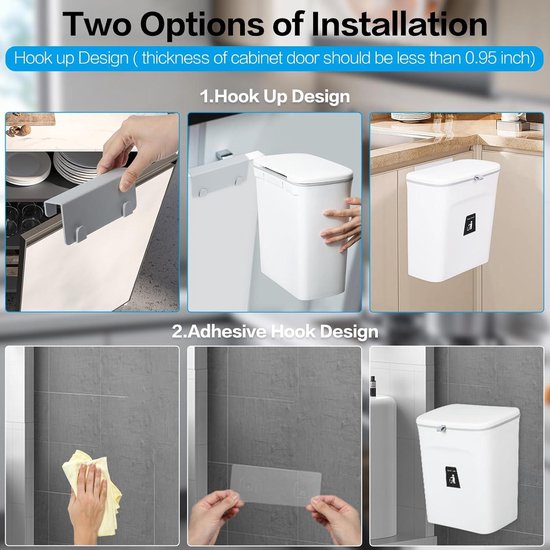 12L keuken compostbak aanrecht of onder de gootsteen opknoping kleine prullenbak met deksel voor kast/badkamer/slaapkamer/kantoor/camping compostbak w