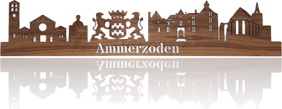 Skyline van Ammerzoden - Notenhout - 110cm - Wanddecoratie van hout