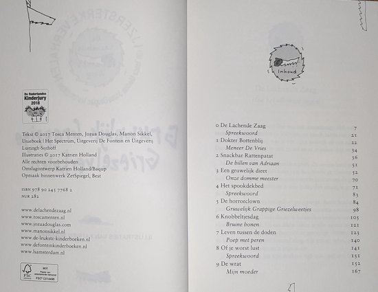 Boekpagina met inhoudsopgave en illustraties.