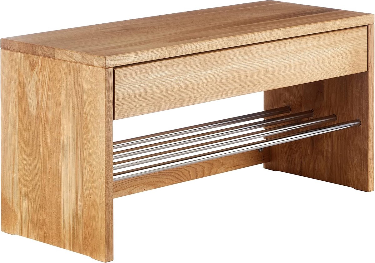 Goodivery Stijlvolle Garderobenbank en Schoenenrek van Massief Wild Eikenhout met Chromen Legplank en Lade