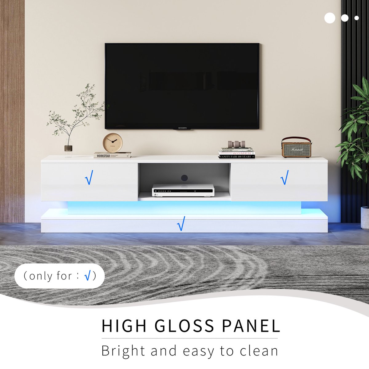 Hangend TV-meubel 160cm - 1 open vak & 2 draaideuren - glanzende uitstraling - Wit