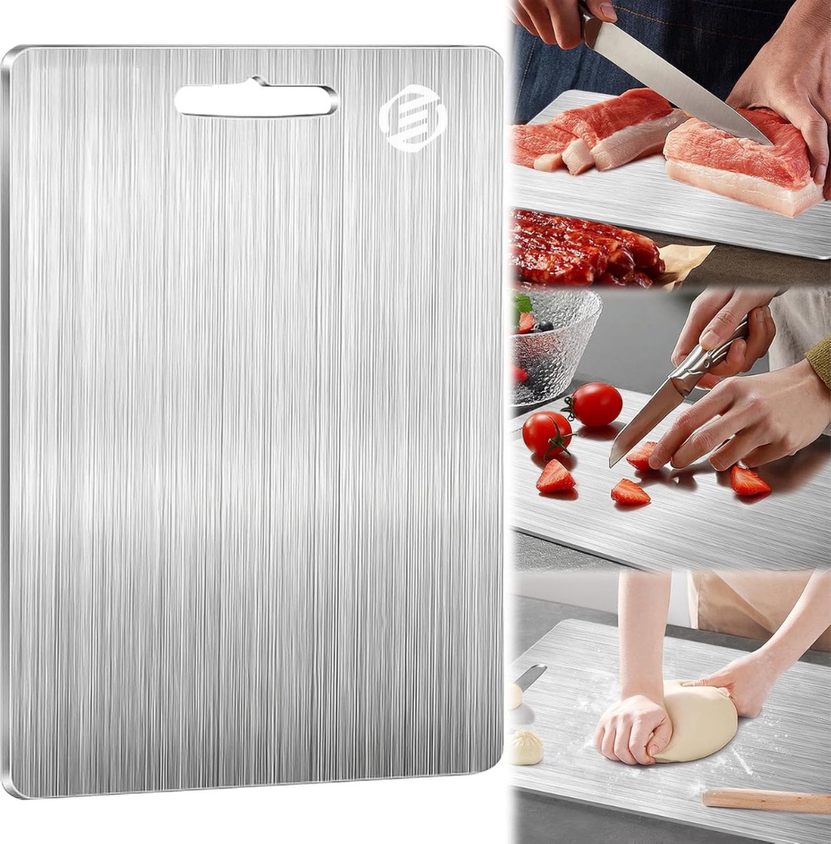 Equivera Titanium Snijplank - Geen Plastic - Geen Geurtjes - Roestvrij - Cutting Board - Anti Bacterieel - Vaatwasserbestendig
