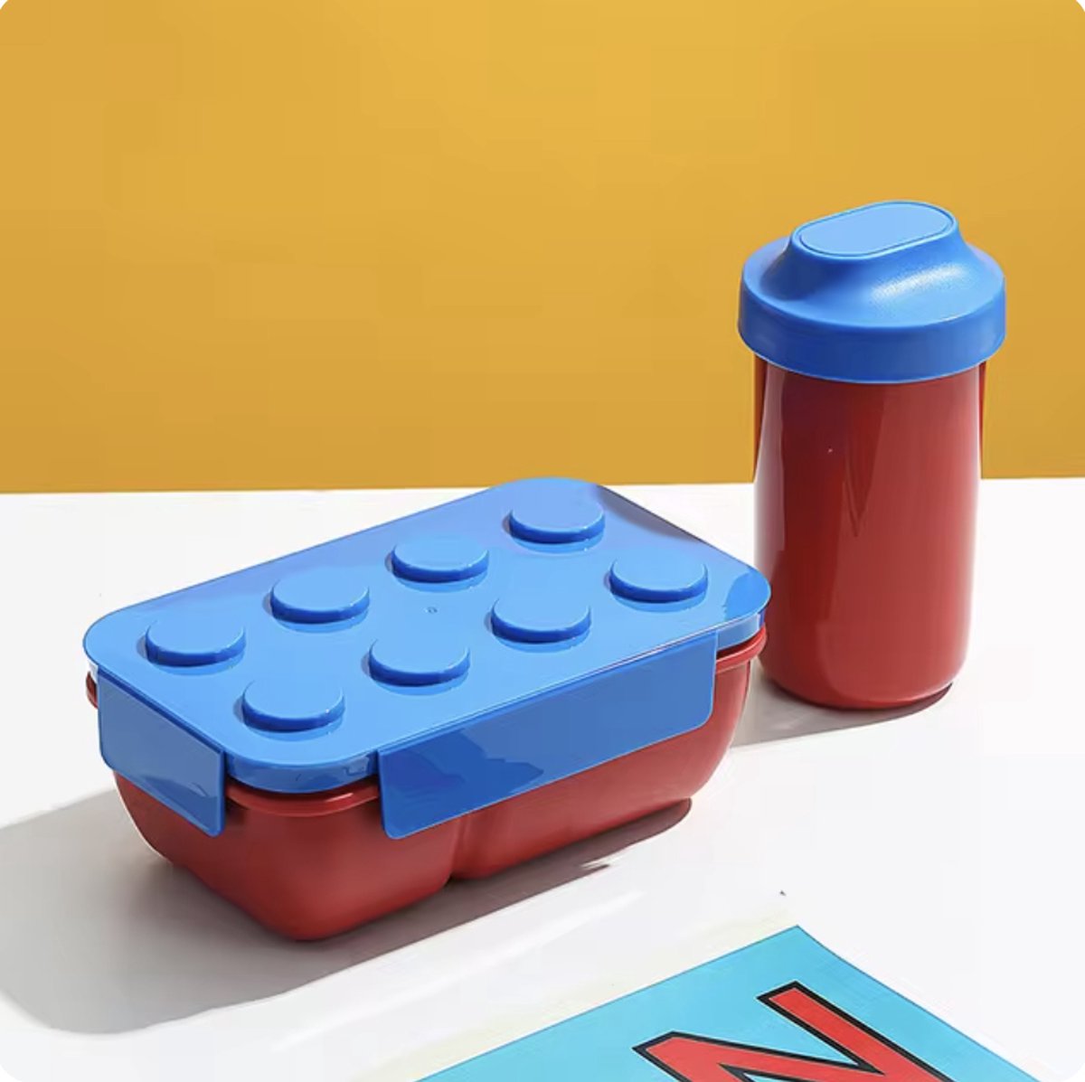 LEGO Blokken Broodtrommel met beker Blauw Rood