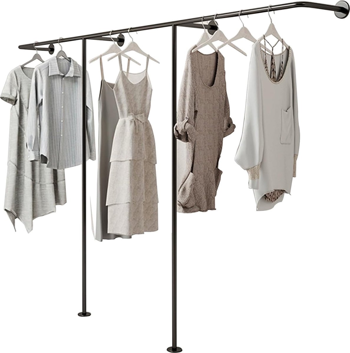 Goodivery ® Industriële Zware Metalen Kledingrek voor Wandmontage, Maximaal Gewicht 100 kg, Zwart, 250 x 170 cm