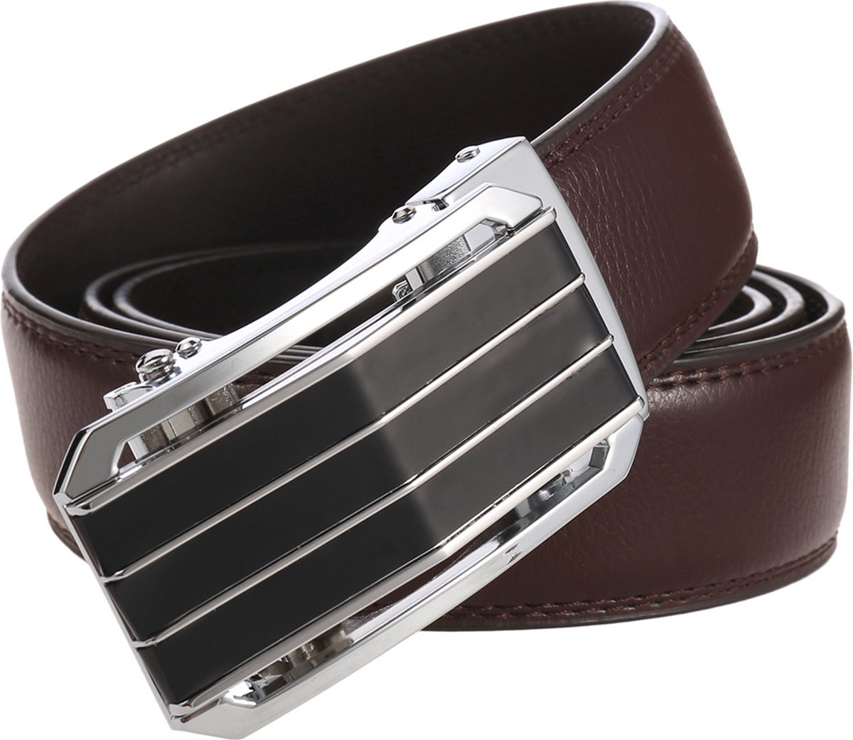 Plyesxale-Riem Heren -Leder Herenriem automatische gesp - Bruin Lederen riem - Gaatjes maken overbodig -130 cm lang
